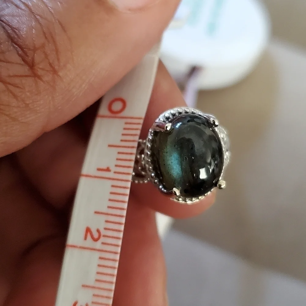 Labradorite Oval Solitaire Ring Platinum Plated